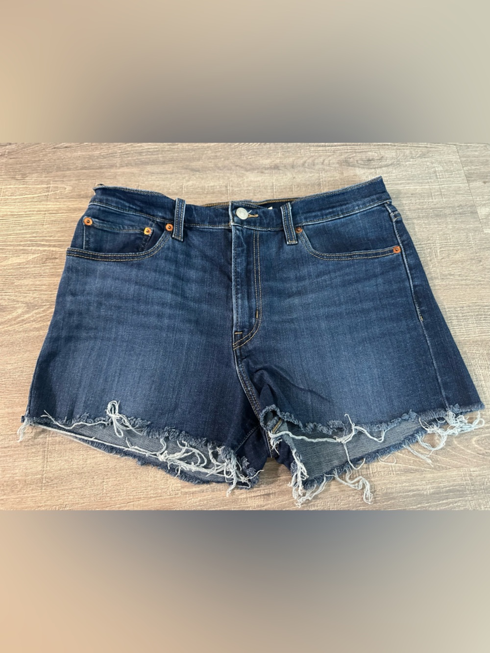 Levi's Dark Blue Distressed Denim Shorts
